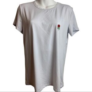 We Care Weekend Edition Rose Embroidered  T-Shirt S